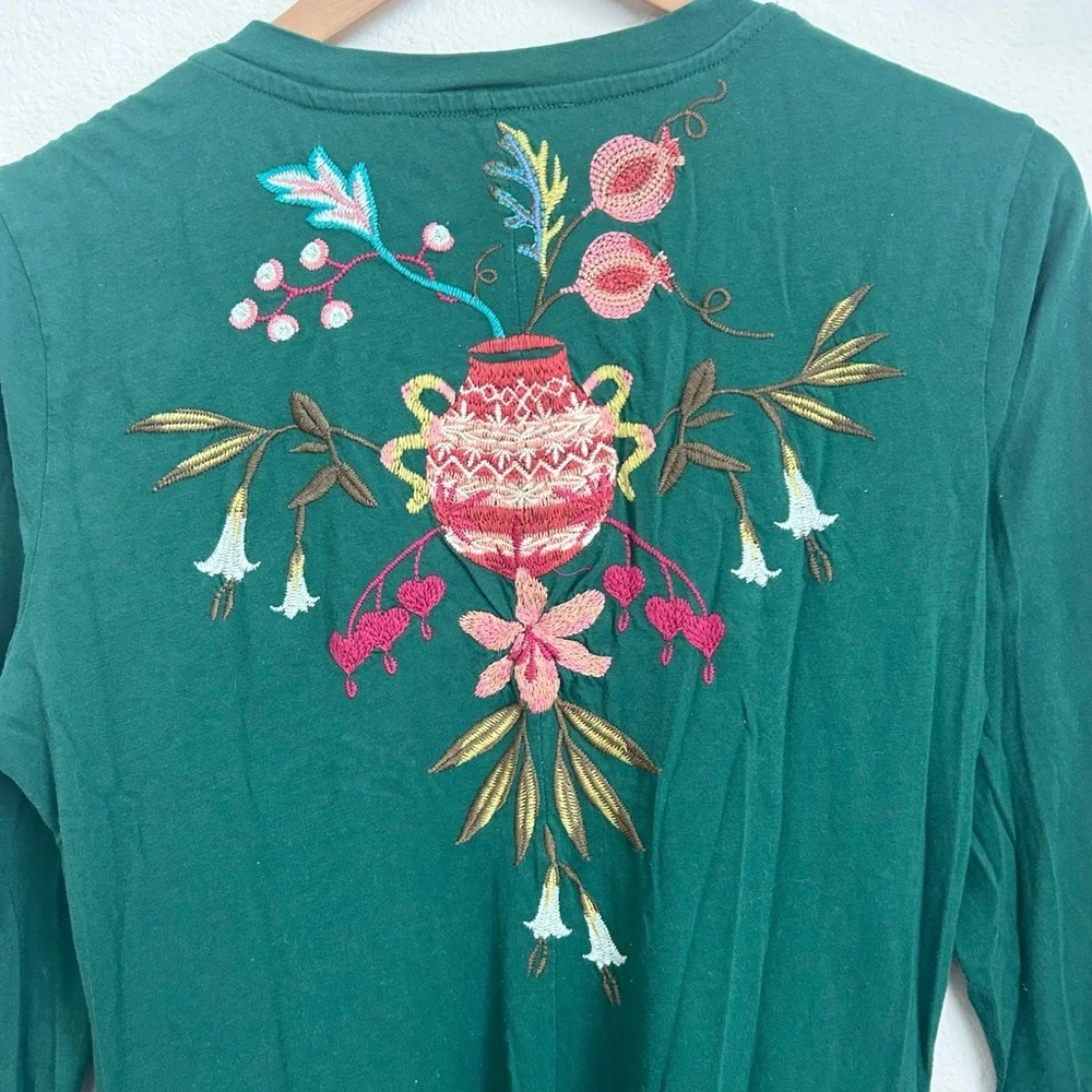 Johnny Was Amarylla Handkerchief Green Floral Embroidered Midi Dress - Medium - Picture 12 of 12